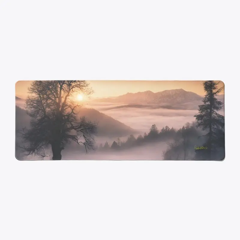 Sunrise misty mountains